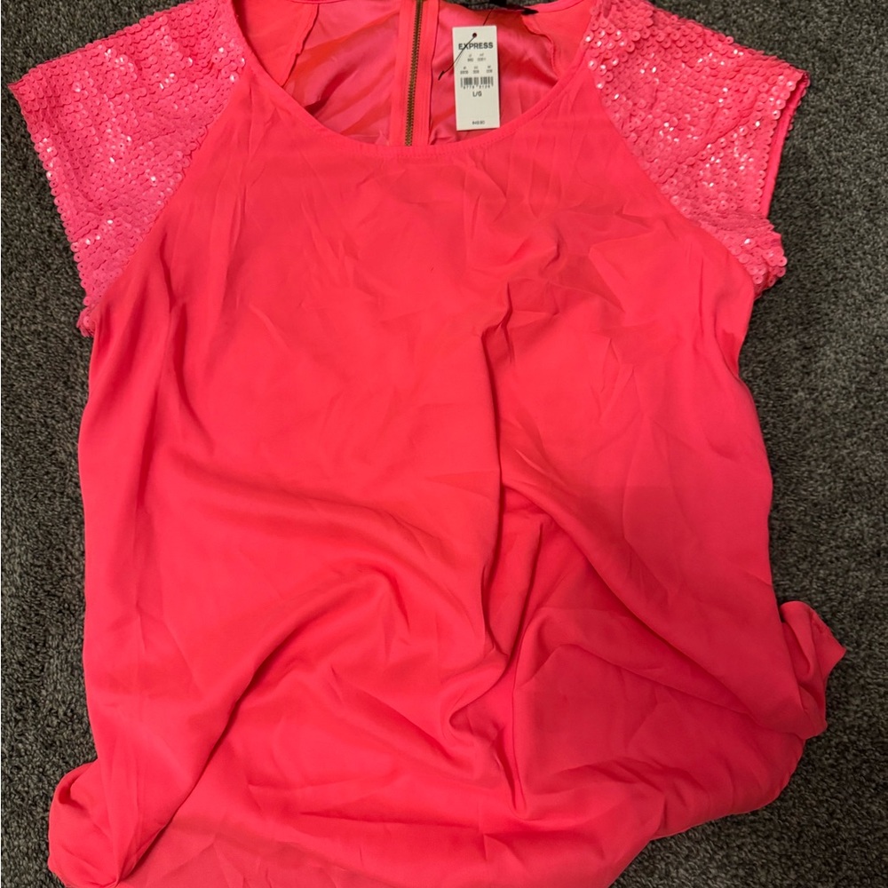 Pink Sequin Sleeve Top